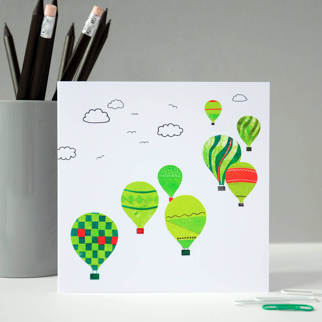Green Balloons Greetings Card By Fiona Clabon Illustration ...