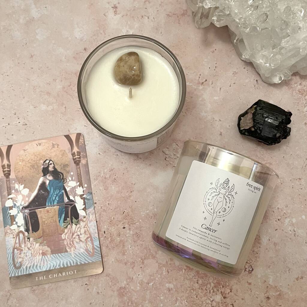 Cancer Moonstone Crystal Candle By Free Spirit Living Co