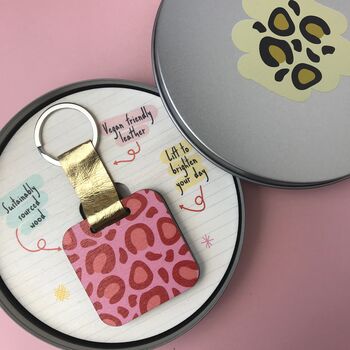 Personalised Pink Leopard Print Mirror Keyring, 6 of 6