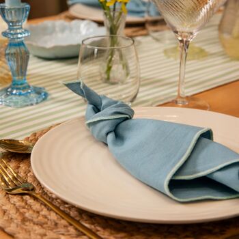 Soft Cotton Embroidered Linen Napkins Blue/Aqua • Set Of Six, 2 of 4