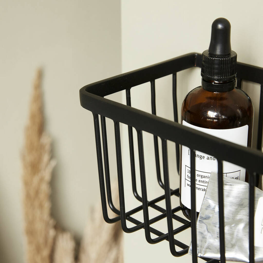 Black Steel Bathroom Wall Basket By The Little House Shop