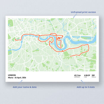 London Personalised Marathon Map Print, 3 of 5