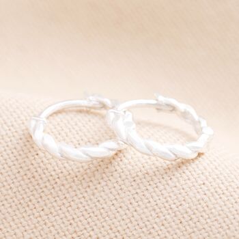 Sterling Silver Twist Rope Huggie Hoop Earrings, 5 of 5