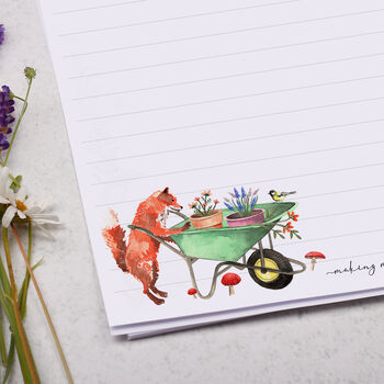 A4 Personalised Letter Writing Paper With Gardening Fox, 2 of 5