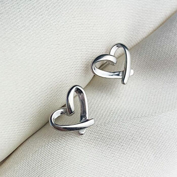 Sterling Silver Simple Heart Outline Stud Earrings, 5 of 8
