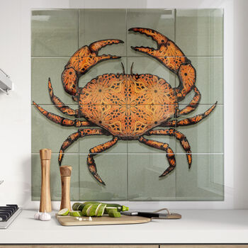 Crab Tile Mural Grey Green Background, 8 of 12