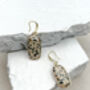 Dalmatian Jasper Rectangle Drop Real 18k Gold Plated Earrings, thumbnail 2 of 3