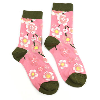 Pink Floral Organic Cotton Ankle Socks ~ Boxed, 3 of 4