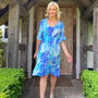 Aquamarine Blue Watercolour Print Silk Dress, thumbnail 1 of 6