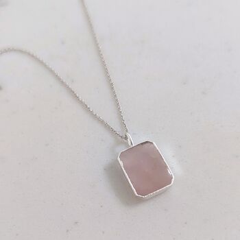 The Rectangle Rose Quartz Necklace, Silver, 3 of 9