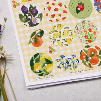 Fruit And Flowers Circle Sticker Sheet, 2 of 2