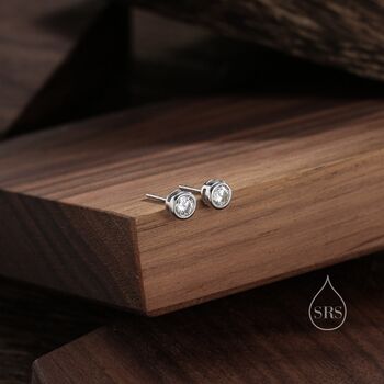 5mm Bezel Cz Crystal Stud Earrings In Sterling Silver, 6 of 12