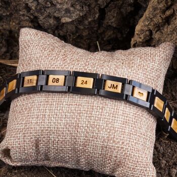 Paracas Engraved Stainless Steel And Olive Wood Bracelet, 8 of 8