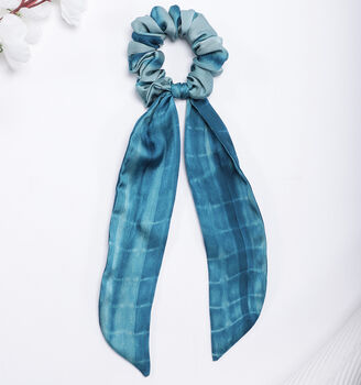 100% Silk Scarf Scrunchie Tie And Dye Blue, 2 of 2
