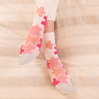 Jigsaw Pink And Tri Red Women's Socks Bundle, 2 of 5