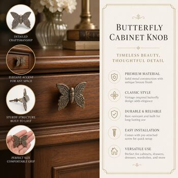 Vintage Monarch Butterfly Brass Knob, 3 of 9