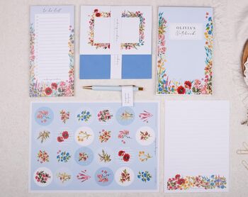 Personalised Blue Floral Desk Stationery Gift Box, 2 of 7