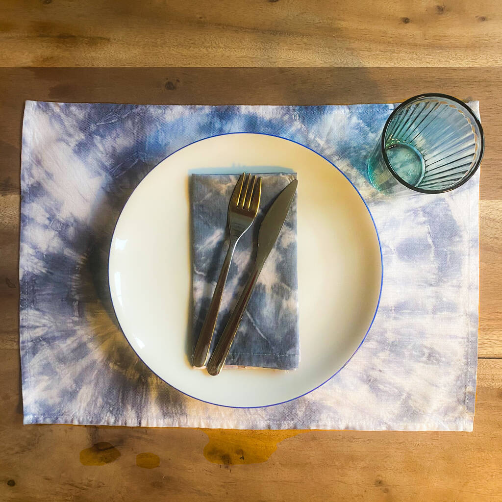 Hand Made Tie Dye Single Colour Placemat Set, 1 of 7