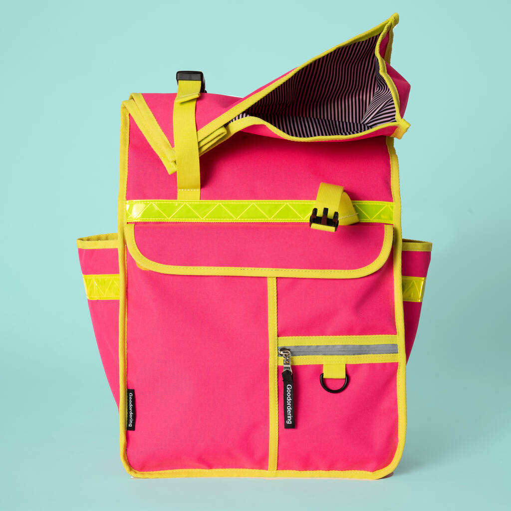 Neon Rolltop Backpack Pannier Pink, 1 of 4
