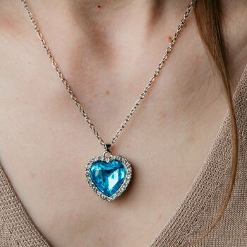 Titanic Blue Large Zircon Heart Pendant Necklace, 2 of 7