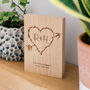 Carved Heart And Initials Engraved Oak Wood Block, thumbnail 1 of 4