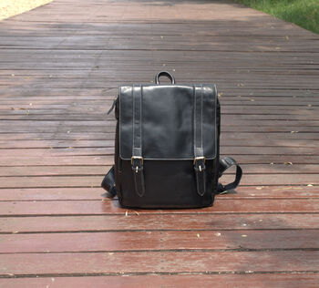 Black Genuine Leather Backpack With Straps Detail, 2 of 5