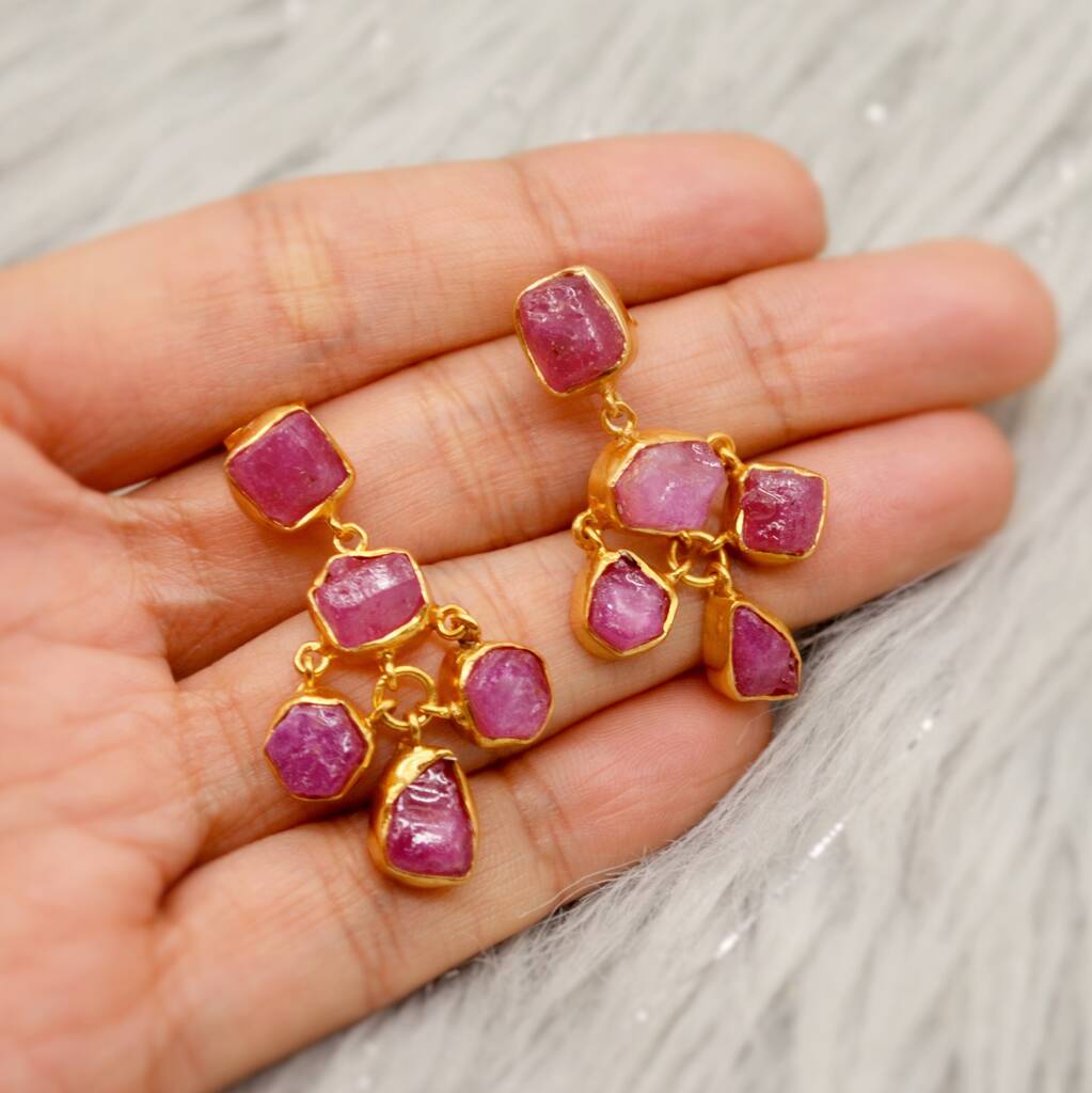 Raw Ruby Silver Earrings, 1 of 8