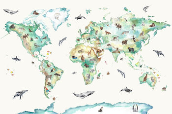 Wildlife World Map Mural Wallpaper For Children, 2 of 12
