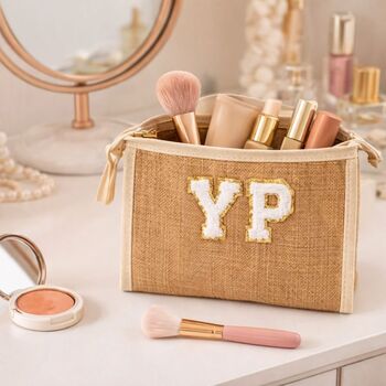 Personalised Canvas Jute Clutch Pouch Makeup Bag, 5 of 6