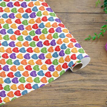 Pride Rainbow Hearts Gift Wrapping Paper Roll Or Folded, 3 of 3