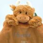 Brown Highland Cow Finger Puppet Soother, Personalised, thumbnail 1 of 10