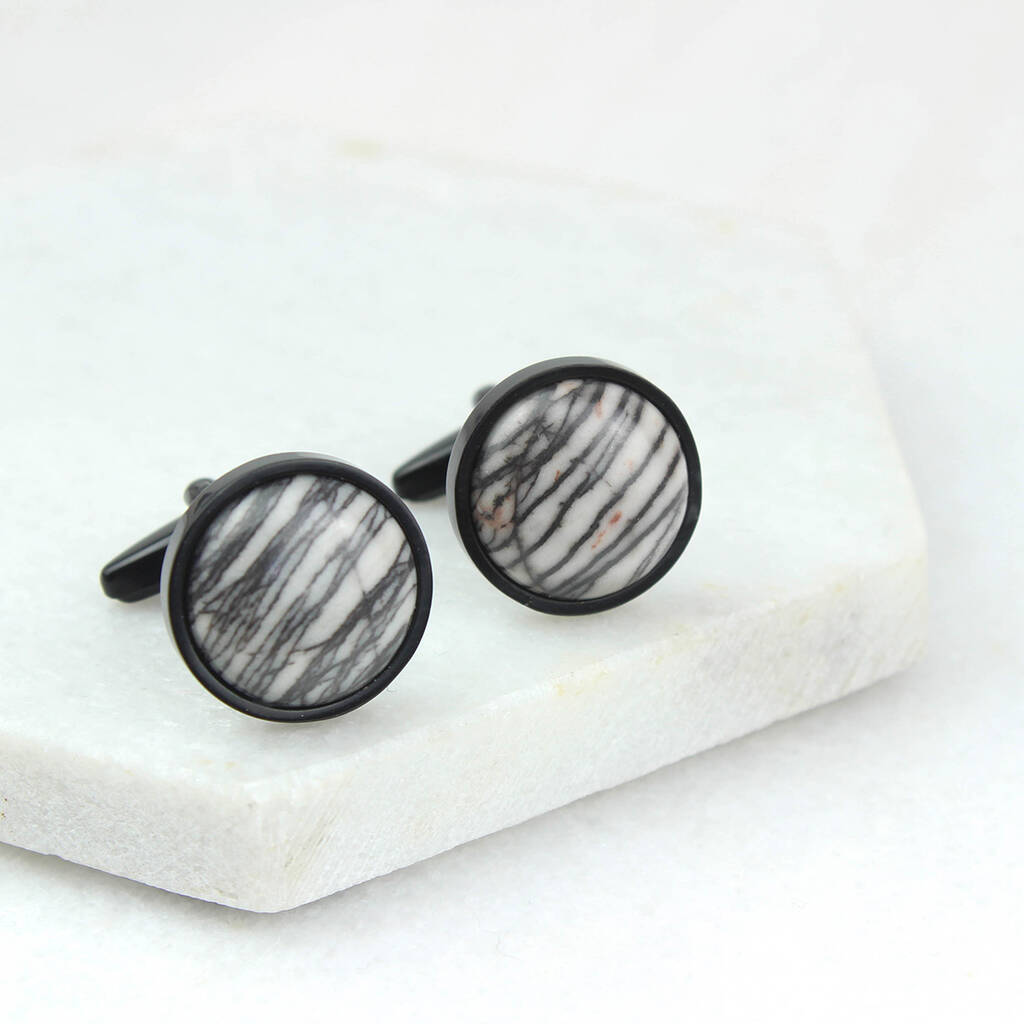 Image of Semi Precious Zebra Jasper Stone Cufflinks