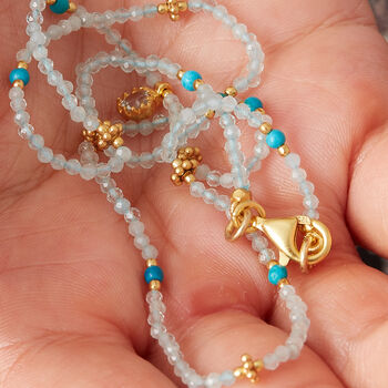 Aquamarine And Turquoise Beaded Antique Short Necklace, 4 of 9