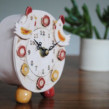 Chicken Hen Cockerel Small Ceramic Mantel Clock. Farmhouse Kitchen, 4 of 7