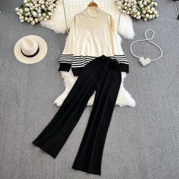 Black Long Sleeve Knitted Women's Co Ord Set, 3 of 4