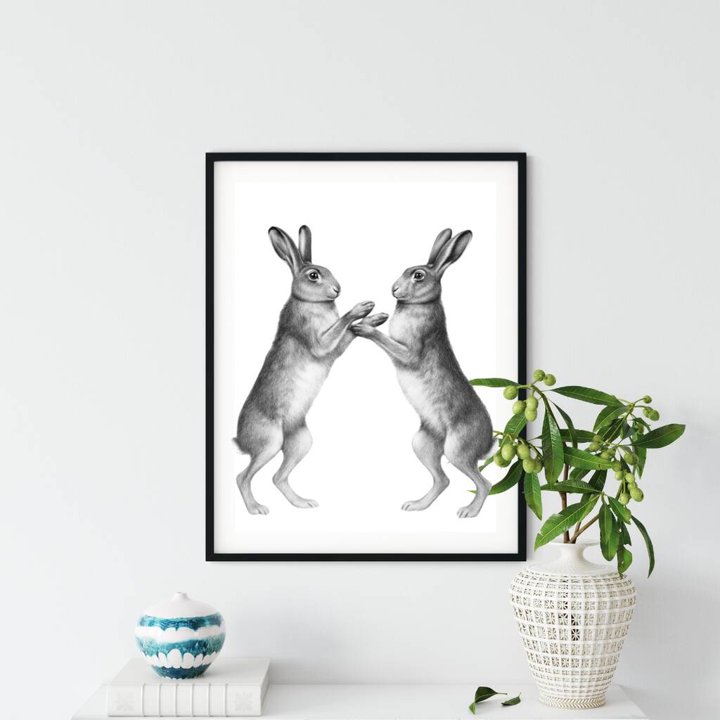 Boxing Hares Wildlife A4 Print, 1 of 4