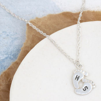 Personalised New Mum Pendant. Baby Feet Charm Necklace, 7 of 12