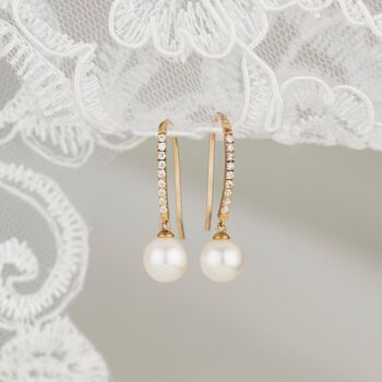 9ct Gold Pearl And Cz Drop Earrings, 2 of 6