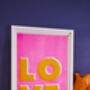 Love Typography Bright Riso Print, thumbnail 6 of 9