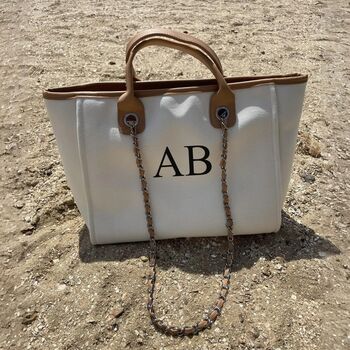 Personalised Cream And Tan Large Chain Initial Tote Bag, 4 of 6