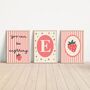 Personalised Strawberry Nursery Print Set – Unframed Girls Wall Art | Strawberry Bedroom Decor, thumbnail 1 of 4