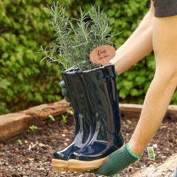 Large Blue Personalised Welly Boots Planter, 4 of 9