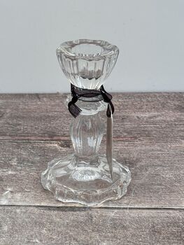Clear Glass Candlestick, 11cm, 2 of 3
