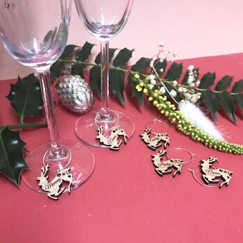 Personalised Five Christmas Reindeer Wine Glass Charms, 6 of 6