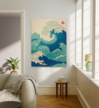 Japanese Abstract Blue Wave Art Print, 2 of 4