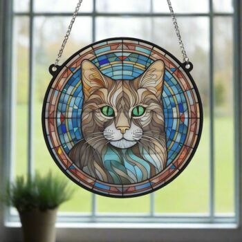 Cat Tabby Stained Glass Effect Suncatcher, 5 of 5