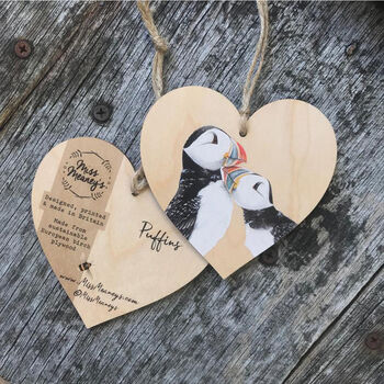 Puffins Wooden Hanging Heart Decoration, 2 of 3