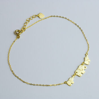 Sterling Silver Elephant Trio Charm Anklet, 5 of 6