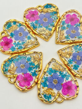 Heart Necklace With Forgetmenot And Pink Flowers, 5 of 12