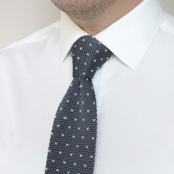 Men's Square End Knitted Tie With Dots | Dark Grey, 5 of 5